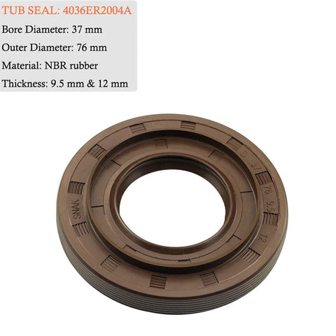 Heavy Duty Front Load Washing Machine Bearing Kit With Durable Rubber Tub Seal And Precision Steel Rollers To Ditch The Racket Fix Leaks And Keep Spin Cycles Smooth As Butter, NBR rubber tub seal with bore diameter 37mm.