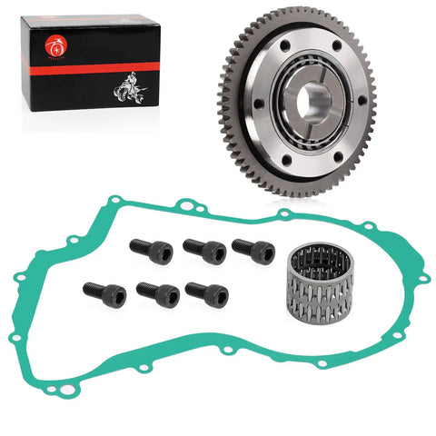 Starter Clutch One Way Bearing Gear Idler Gasket Kit For Yamaha Big Bear 350 400 includes gear, gasket, bolts, and roller.