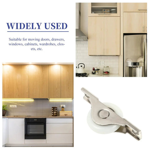 Glides Like Butter Nylon Sliding Door Pulleys Smooth Quiet Cabinet Guide Rollers Heavy Duty Track Wheels For Wardrobes And Gates Super Slick Four Pack Hardware in modern kitchen setting.