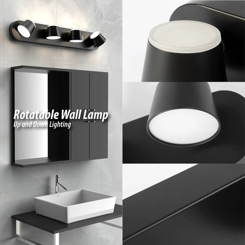 4 Light LED Matte Black Bathroom Vanity Bar Lights Dope Up And Down Rotatable Dimmable Wall Fixtures 27 Inch Over Mirror Lighting