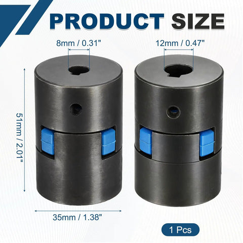 L Type Flexible Coupler Set Smooth Operator Connectors 5/16 To 15/32 Inch Black L070 showing dimensions 2.01x1.38 inches.