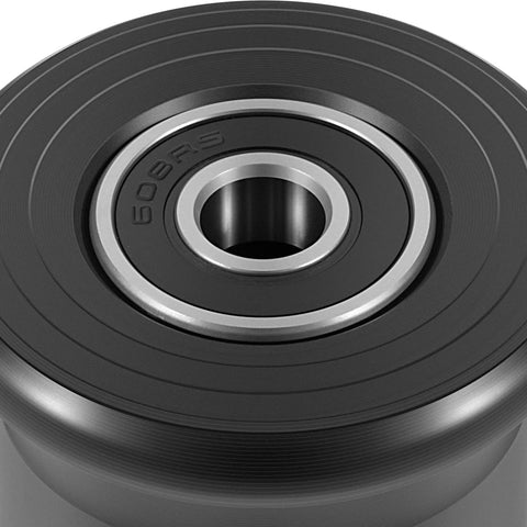 Close-up of wheel from Six Pack Sliding Seat Bracket Rollers Kit for Home Gym Replacement Wheels Compatible With Blaze Classic Elite.