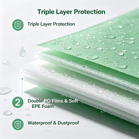10 Pack Oversized Foam Moving Pouches Extra Thick Cushion Wrapping Sleeves Designed For Bulky Fragile Furniture Decor showing triple layer protection with moisture droplets.