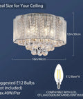 Crystal Raindrop Drum Chandelier Light Flush Mount LED Ceiling Fixture For Dining Room Living Room Bedroom Bathroom 16 Inch Diameter 12 Inch Height Requires 6 E12 Bulbs
