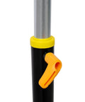 Close-up of Rock Solid Adjustable V Pipe Roller Stand With Ultra Wide 29 To 48 Inch Height Range locking mechanism and chrome finish.
