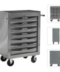 21 Inch Lockable Rolling Tool Chest With Tough As Nails Steel Build And Smooth Ball Bearing Slides Parking Brake Casters, shown at angle with drawers.