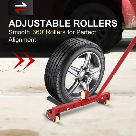 Heavy Duty Adjustable Tire Wheel Dolly Supporting Three Hundred Thirty Pounds With Slick Swivel Rollers And A Comfort Grip Handle For Zero Fuss Garage Moves And Quick Tire Rotations with 360° rollers.