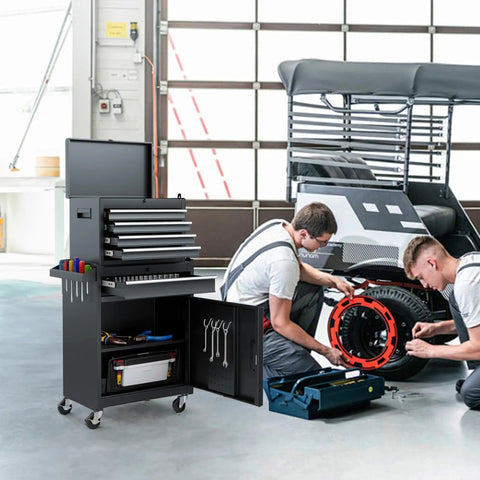 Badass Rolling Tool Chest With Detachable Top Box And Lockable Casters For Tough Shop Storage featuring a tool cart in a workshop.