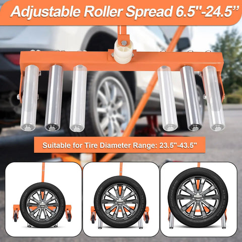 Adjustable roller attachment with multiple rollers for Heavy Duty 660 Lbs Adjustable Tire Wheel Dolly Built Dang Tough For Garages.