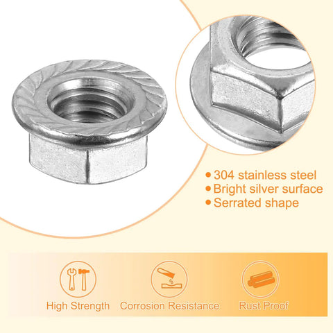 304 stainless steel hex flange lock nut, serrated shape, 3/8-16 thread, for auto and gear projects, part of 25 pack.