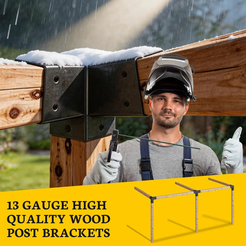 30 Degree 3-Way Pergola Bracket Set For 4x4 Posts 13-Gauge Slant Roof Brackets, DIY Woodwork Brackets For Patios, Pergolas, Gazebos, And Log Cabins, 2 Pack