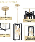 Dope Industrial Farmhouse 3 Light Pendant Fixture In Black And Gold, geometric cage design with E26 sockets and adjustable rods.