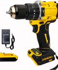 Sturdy 20V Cordless Drill And Impact Driver Combo Kit Pumping Out Serious Kickass Torque With Silky Smooth Brushless Motors, yellow and black design.