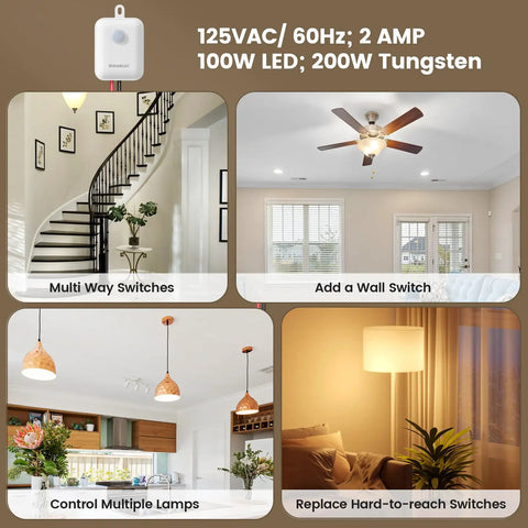 Wireless Light Switch And Receiver Kit No Wiring Or WiFi Needed With 100Ft Range in home lighting settings