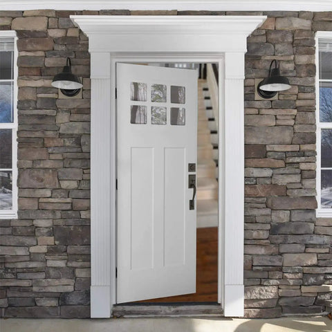 White door with Sick Matte Black Exterior Door Handle Set With Left Hand Wave Lever And Deadbolt Lock Adjustable Latch installed.