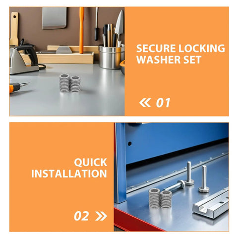Get Your Garage Ready With These Beefy M10 Manganese Steel Wedge Locking Washers 30 Pairs Set showing quick installation and secure locking.