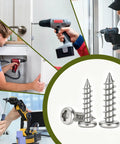 Collage showing uses for 750 Piece Tiny Screws For Plastic And Metal M1.7 To M3 Phillips Pan Head Self Tapping Screws