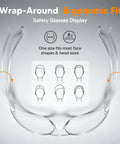 24 Pack Safety Glasses Bulk Haul Featuring Clear Polycarbonate Lenses And Rugged Wraparound Impact Shield ergonomic display showing fit for various face shapes.