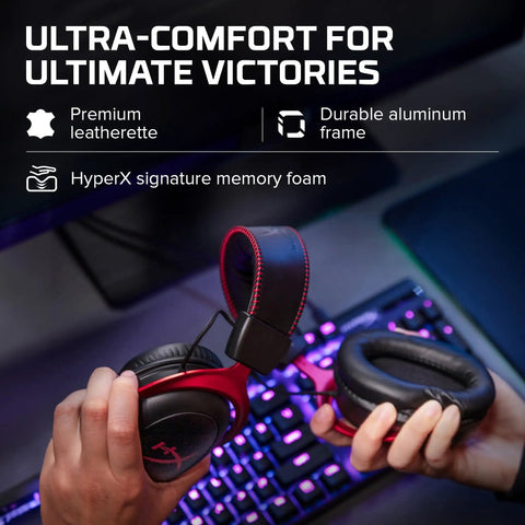 Cloud II Gaming Headset With Seven Point One Surround Sound Over Ear Gamer Ready Memory Foam Ear Pads And Durable Aluminum Frame