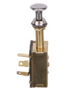 3 Position Push Pull Marine Toggle Switch Normally Off Energizes One Circuit Then Both With A Pull Saltwater Ready Brass Hardware Chrome Plated Face Nut Brass Back Up Nut Beefed Up Durable Boat Switch For Electronics And Accessories, side view