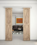 6Ft Double Sliding Barn Door Hardware With Heavy Duty Aluminum Track And Rustproof Silver Finish Featuring Silent Rollers And Shock Stops For Super Smooth Movement And A Tough Build With Hassle Free Setup For A Big Time Room Refresh in a modern living space.