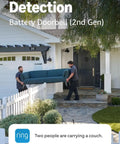 Real Deal Battery Wireless Doorbell Camera Bundle In Speckled Gray Finish With Kickin 2K Hd Video And Retinal 6X Zoom Plus Sweet Easy Setup And Included Wire Free Chime For Hefty Motion Alerts, featuring two men carrying a couch near a home.