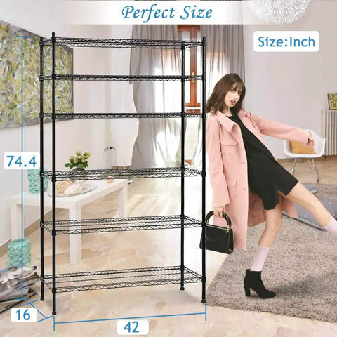 Heavy Duty Metal Wire Shelving Unit 6 Tier Adjustable Steel Utility Storage Rack NSF Certified 42x16x72 inches in living space.