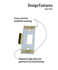 Back view of Quick Door Latch Repair Kit With Bronze Finish showing peel-and-stick adhesive for easy mounting.