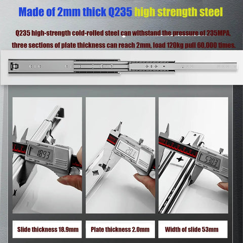 Measurements of Hella Durable Heavy Duty Ball Bearing Drawer Slides With Secure Deadbolt Lock Full Extension Rust Resistant Metal Rails