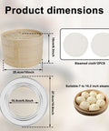 Two Tier Bamboo Food Steamer Basket For Dumplings And Fresh Seafood With No Sweat Cleanup dimensions and steaming cloth.