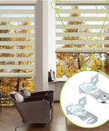 Heavy Duty Metal Roller Shade Bracket Two Pack Outside Mount Hardware Tough As Nails Solid Iron curtain blind hooks in a living room.