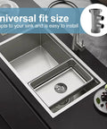 Stylish kitchen sink setup with 1-1/2 inch drain adapter with four way branch and 1/4 inch filter water line connector for RO systems.