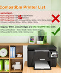 Printer compatibility list and a printer showing 910XL Ink Cartridges Combo Pack For OfficeJet Pro Printers Black And Color 4 Pack Compatible With 8020 8010 8015 High Yield Ink For Vivid Prints And True To Life Color Bulk Multipack.