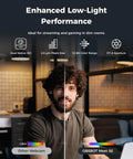 Next Level Webcam For Pc Capturing Sharp 1080P Video At 100 Fps shows low-light performance comparison with subject in a dim room.