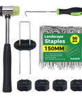 Beefed Up Six Inch Landscape Staples Kit With Fifty Galvanized U Shaped Stakes Fifty Gaskets Pick Hook And Rubber Mallet