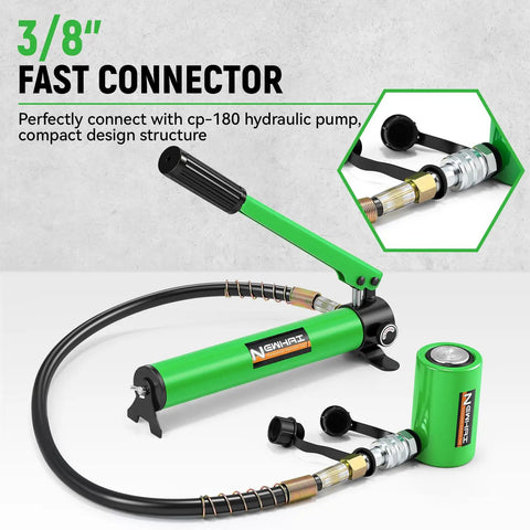 3/8" Fast Connector for Bad Ass 10 Ton Hydraulic Cylinder Jack Pair With CP 180 Portable Pump, compact and efficient design.