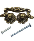 Vintage Drop Bail Cabinet Pulls 3 Inch Hole Centers 6 Piece Set Antique Bronze Finish Solid Zinc Alloy hardware with screws.