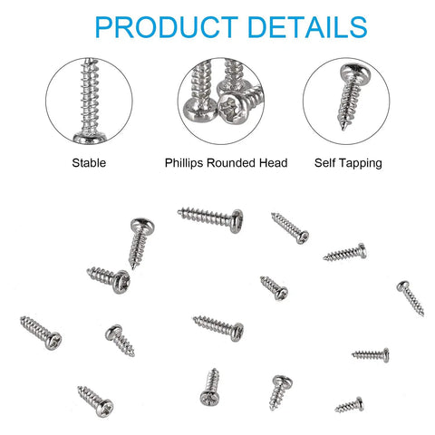 Silver Tiny Electronics Screws Kit 750 Pcs Set With M1 To M1.7 Phillips Pan Head Self Tapping Screws assorted sizes close-up