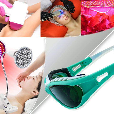 Heavy Duty Laser Protective Glasses Delivering Kickass Eye Safety For Salon Professionals, green snug fit IPL goggles for hair removal.