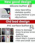 Comparison of remote control button designs highlighting silicone button advantages and PVC button disadvantages.