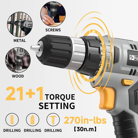 Killer 20V Cordless Drill Set With 2.0 Ah Battery And Charger 30 Nm Torque 21+1 Clutch Settings 3/8 Inch Keyless Chuck Driver Bits Kit And Bright LED Light For No Sweat DIY And Weekend Grinds close-up of drill chuck showing 21+1 torque settings.