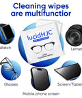 lucidHJC lens cleaning wipes, pre-moistened, 200-count, individually wrapped for eyeglasses, camera lenses and screens