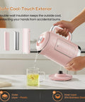 1.5L Stainless Steel Smart Electric Kettle With Temperature Control, Six Precise Presets, 1200W Fast Boil, Pink Finish