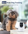 2K Indoor Security Camera With 2.4 And 5GHz WiFi Night Vision And 24 Seven Recording next to a dog, showcasing auto tracking feature