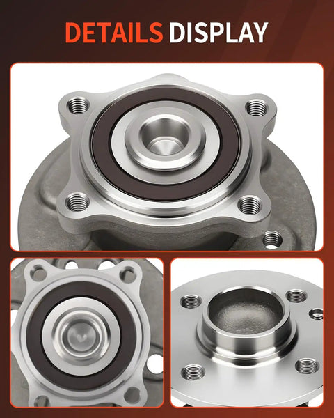 Close-up of Pair Rear Wheel Hub And Bearing Assembly For Mini Cooper 2007 To 2015 Fwd Abs with seals and mounting holes.