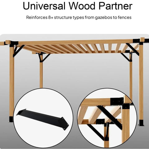 2 Pack Heavy Duty 45 Degree Angle Wood Beam Support Brackets For Deck DIY Projects Black Galvanized Steel Pergola Construction Kit Strong Structural Brackets For Outdoor Build