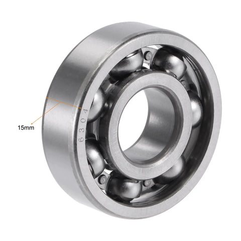 Heavy Duty Deep Groove Ball Bearings 6304 with 15mm width showing inner structure, chrome steel design for smooth operation.