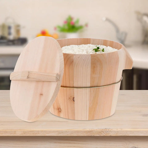 Built Tough Cedar Wood Rice Steamer Bucket With Secure Lid and Heavy Duty Nonslip Base For Uniform Cooking, 8.25x8.25x7.86 inches.
