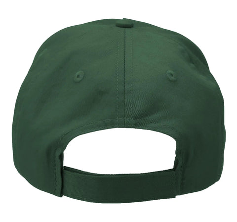Back view of Road Trip Ready Adjustable Printed Baseball Hat For Camping And Wine Loving RVers Dark Green Cap showing flexible straps.