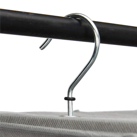 Close-up of the hook on the six tier hanging shelf organizer, highlighting the durable design for wardrobe organization.